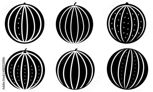 Fresh watermelons icon set for summer designs, marketing promotions, and healthy eating campaigns, a simple yet striking design ideal for branding