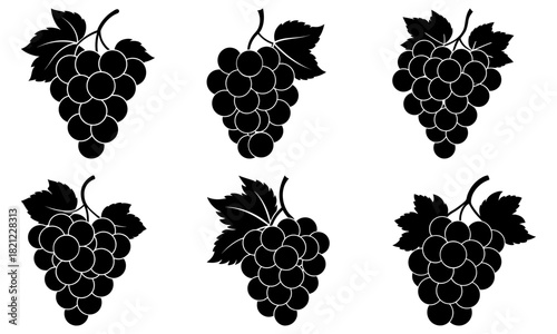 Fresh grapes bunches in diverse styles, perfect for summer recipes and healthy eating promotions, bold black and white design elements for modern layouts