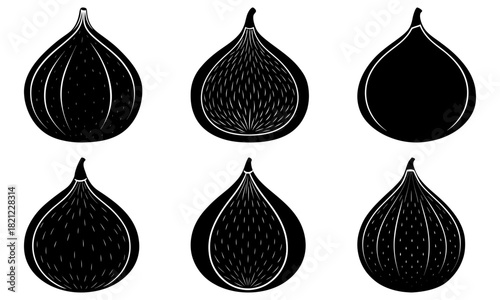Elegant fig fruit arrangement, perfect for summer designs and healthy food promotions. Black and white minimalist style evokes freshness and simple living