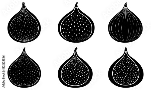 Black and white fig illustration, a simple fruit graphic, ideal for adding a healthy organic feel to designs, perfect for food blogs and product packaging