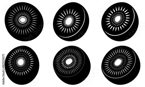 Fresh kiwi fruit slices offer simple healthy eating in black and white, perfect for wellness blogs or food brand promotion, originally vector graphics