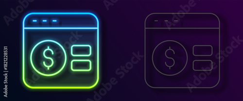 Glowing neon line Online poker table game icon isolated on black background. Online casino. Vector