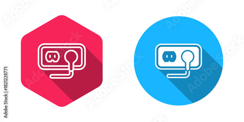 Filled and outline Electrical outlet icon isolated with long shadow background. Power socket. Rosette symbol. Vector