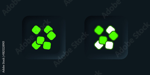 Green Sugar cubes icon isolated on black background. Sweet, nutritious, tasty. Refined sugar. Black square button. Vector