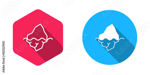 Filled and outline Iceberg icon isolated with long shadow background. Vector
