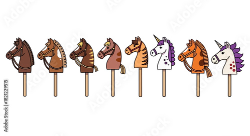 Carousel of Color Whimsical Hobby Horse and Unicorn Stick Collection