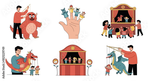 Puppet Shows and Puppetry Art Vector Illustration Collection