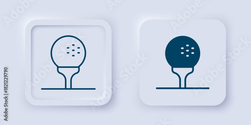 Filled and outline Golf ball on tee icon isolated on grey background. Square button. Vector