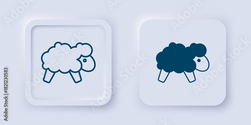 Filled and outline Sheep icon isolated on grey background. Counting sheep to fall asleep. Square button. Vector