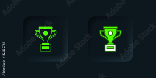 Green Award cup icon isolated on black background. Winner trophy symbol. Championship or competition trophy. Sports achievement sign. Black square button. Vector