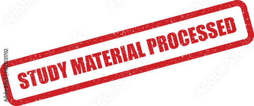Vintage style red rubber stamp graphic with STUDY MATERIAL PROCESSED text, symbolizing completion of an academic task or content preparation workflow