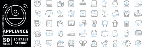 Appliance icons set. editable line icons, outline, home electronics, smart devices