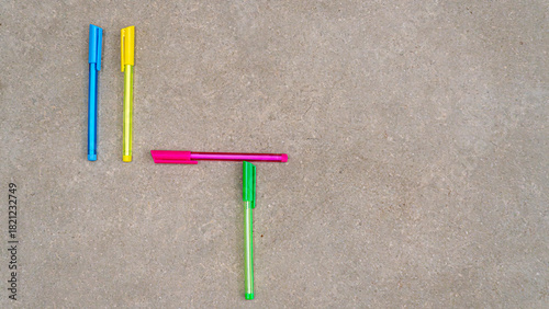 close-up of many colored pens