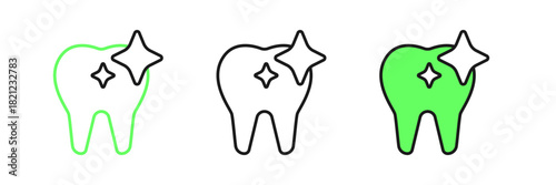 Set line Tooth whitening concept icon isolated on white background. Tooth symbol for dentistry clinic or dentist medical center. Vector