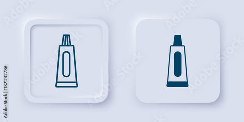 Filled and outline Tube of toothpaste icon isolated on grey background. Square button. Vector