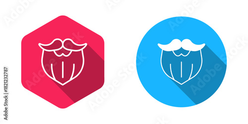 Filled and outline Mustache and beard icon isolated with long shadow background. Barbershop symbol. Facial hair style. Vector