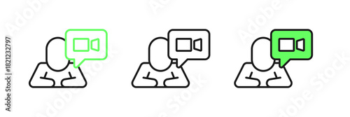 Set line Video chat conference icon isolated on white background. Online meeting work form home. Remote project management. Vector