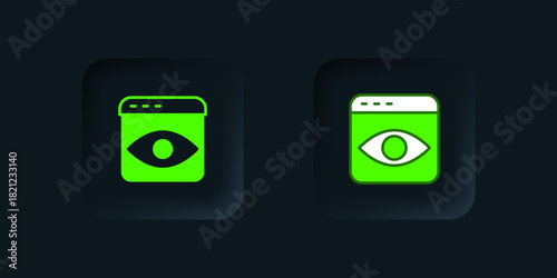 Green Personal information collection icon isolated on black background. Collection of personal data. Black square button. Vector