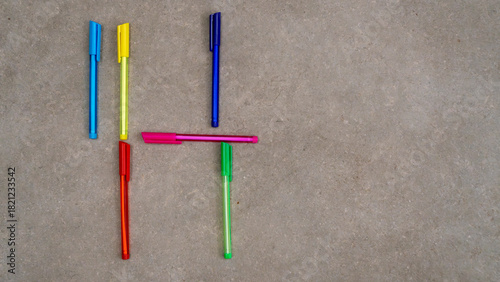 close-up of many colored pens
