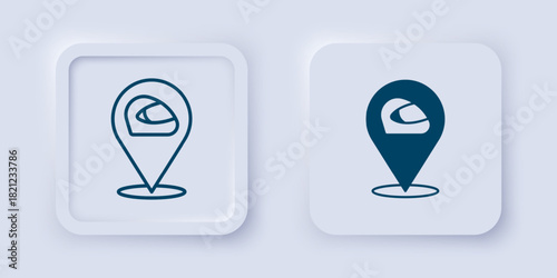 Filled and outline Racing helmet icon isolated on grey background. Extreme sport. Sport equipment. Square button. Vector