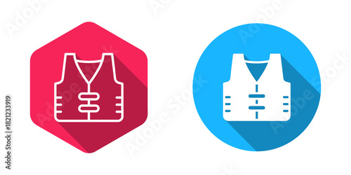 Filled and outline Fishing jacket icon isolated with long shadow background. Fishing vest. Vector