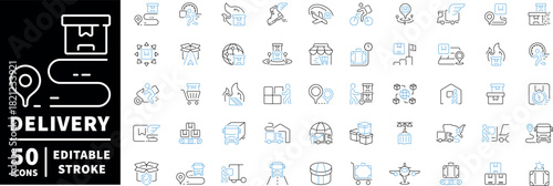 Package delivery icons set. editable line icons, outline, shipping, logistics symbols