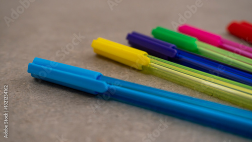 close-up of many colored pens