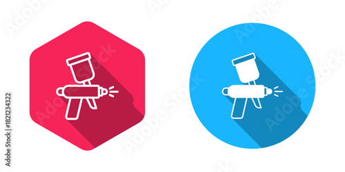 Filled and outline Paint spray gun icon isolated with long shadow background. Vector