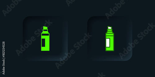 Green Marker pen icon isolated on black background. Black square button. Vector