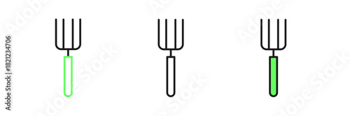 Set line Garden pitchfork icon isolated on white background. Garden fork sign. Tool for horticulture, agriculture, farming. Vector