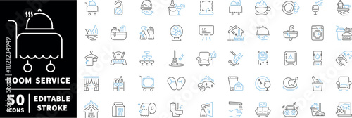 Room service icons set. editable line icons, flat design, hospitality and hotel services