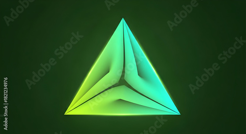 Abstract Triangle Geometric Shape Glowing with Green Light