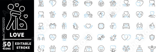 Love icons set. editable line icons, outline design, romance and affection symbols