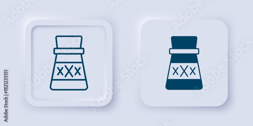 Filled and outline Bottle with potion icon isolated on grey background. Flask with magic potion. Happy Halloween party. Square button. Vector