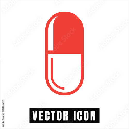 Simple red capsule icon vector graphic for medical purposes