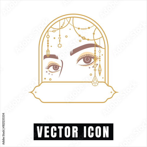 Mystical eyes peeking through celestial archway with ornate details