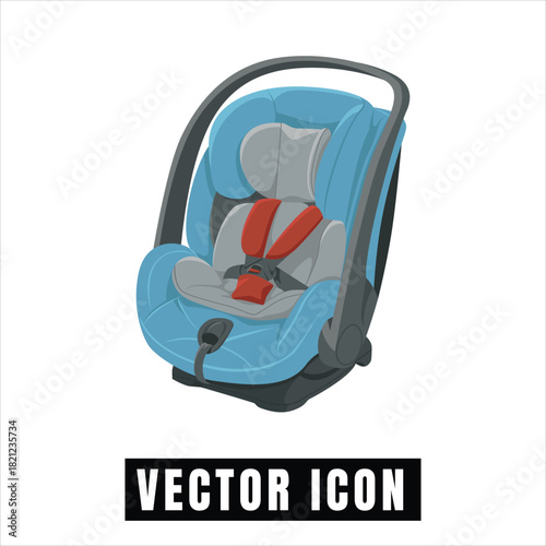 Bright blue baby car seat with safety harness