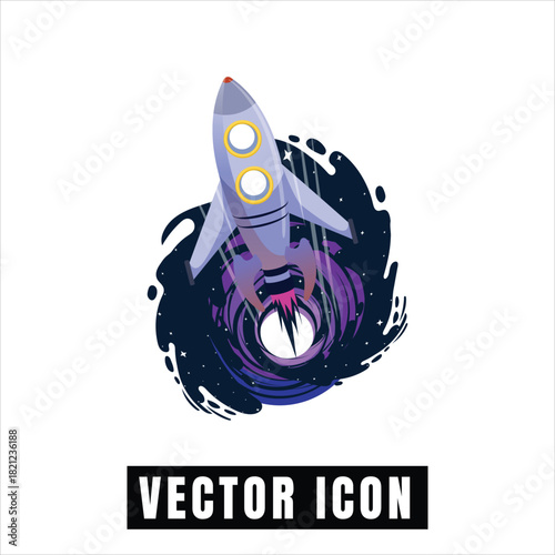 Futuristic rocket launching into a cosmic vortex illustration