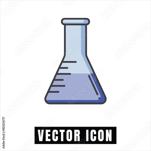 Simple vector icon of a laboratory erlenmeyer flask with liquid