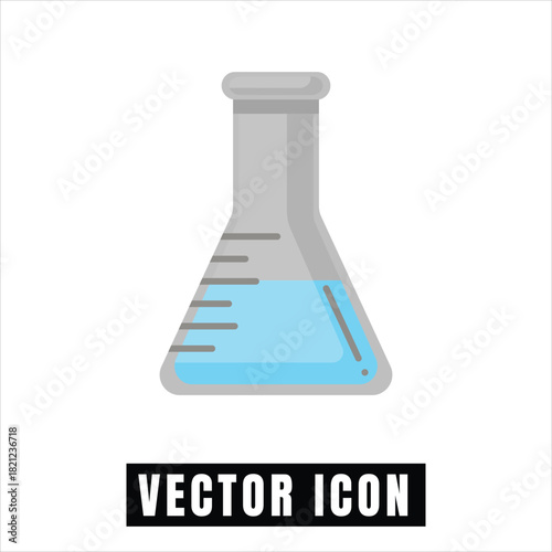 Simple vector icon of a laboratory flask with blue liquid
