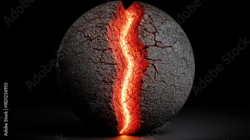 Wallpaper Mural Cracked, spherical object with glowing red fissure emits intense, fiery glow against dark background, resembling volcanic eruption. surface appears rough and textured, enhancing dramatic effect Torontodigital.ca