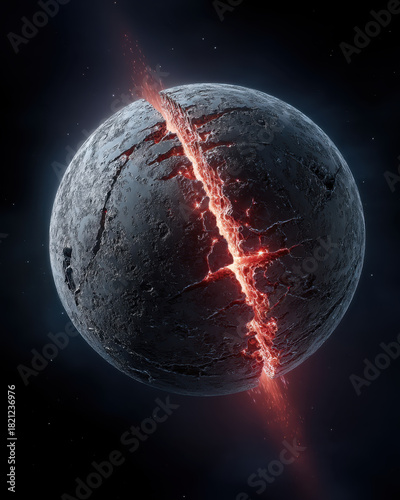 Wallpaper Mural Cracked, glowing planet with fiery fissure running through its surface, set against dark space background, evokes sense of cosmic drama and mystery Torontodigital.ca