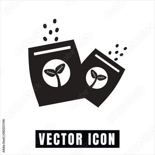 Two seed packets with sprouting seedlings and falling seeds icon