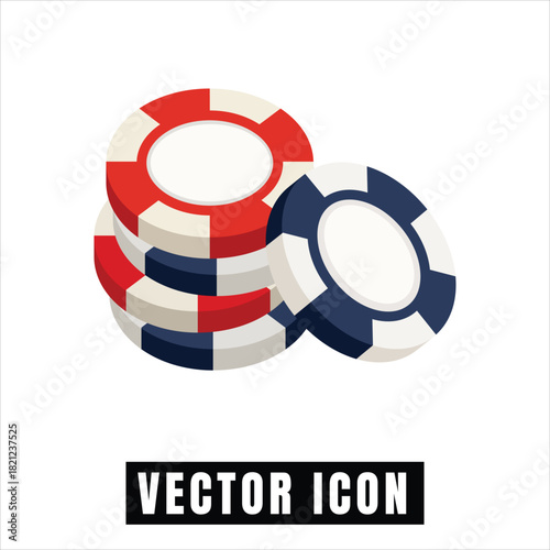 Stack of red and blue casino chips on white background