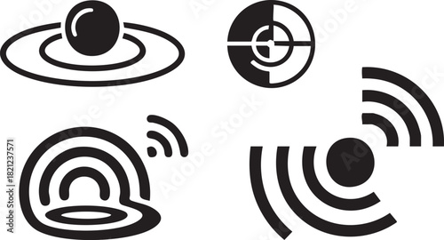 Wireless communication and radar scanning vector icons set