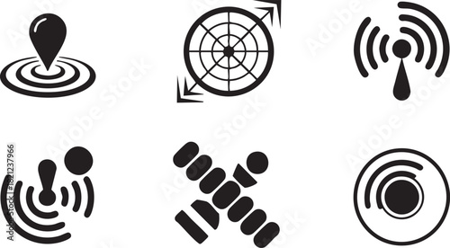 Location GPS Satellite and Wireless Signal Vector Icons Set  Navigation Target Pinpoint and Communication Symbol Collection
