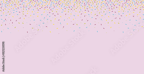 Pastel sprinkle confetti scattered along the top over a soft pink background, offering a cute decorative layout suitable for party themes, greeting designs, celebrations, and modern graphic styling.