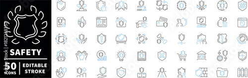 Safety icons set. editable line icons, linear, protection and security symbols