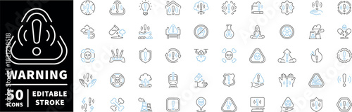 Warning and safety icons set . editable line icons for protection and alert symbols