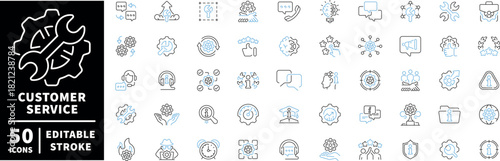 Customer service icons set. editable line icons for communication and support